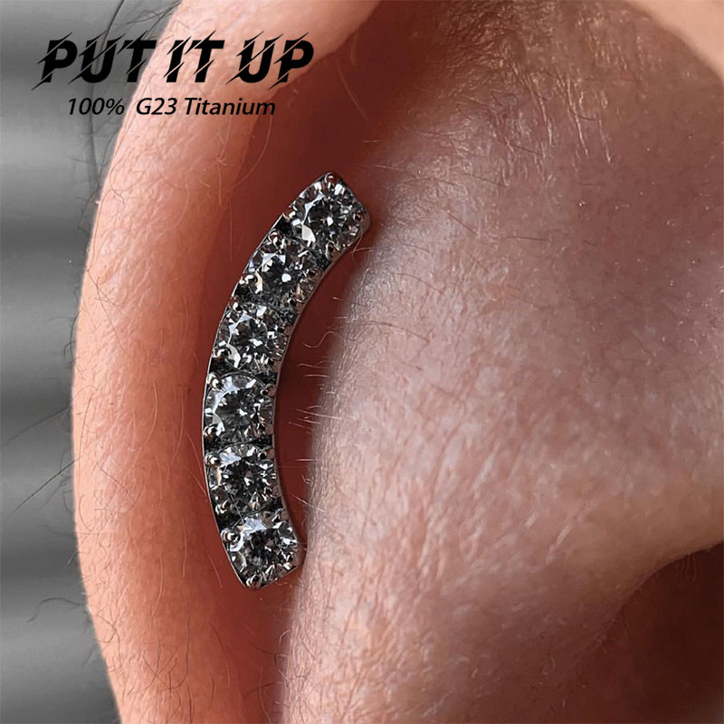 Ti-6AL4V-ELiastm F136 beültetési fokozatú spirális piercing 16G Labret fülpiercing szín 5A CZ Tragus porc piercing ékszer