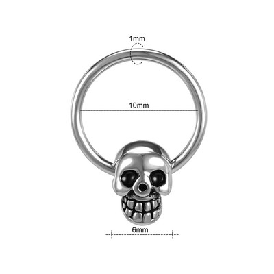 ZS 16G Piercing la septul craniului schelet punk inel pentru nas din oțel inoxidabil craniu piercing pe corp bijuterii cercel cerc Helix nas Click