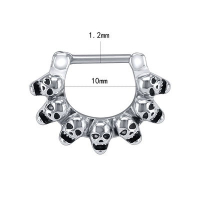 ZS 16G Piercing la septul craniului schelet punk inel pentru nas din oțel inoxidabil craniu piercing pe corp bijuterii cercel cerc Helix nas Click