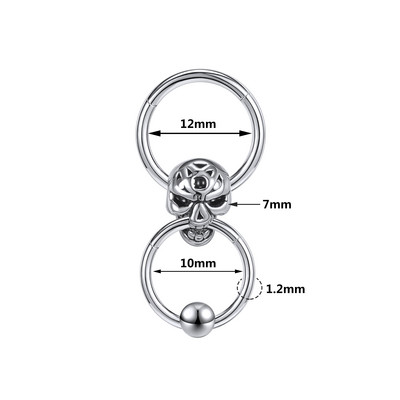 ZS 16G Piercing la septul craniului schelet punk inel pentru nas din oțel inoxidabil craniu piercing pe corp bijuterii cercel cerc Helix nas Click