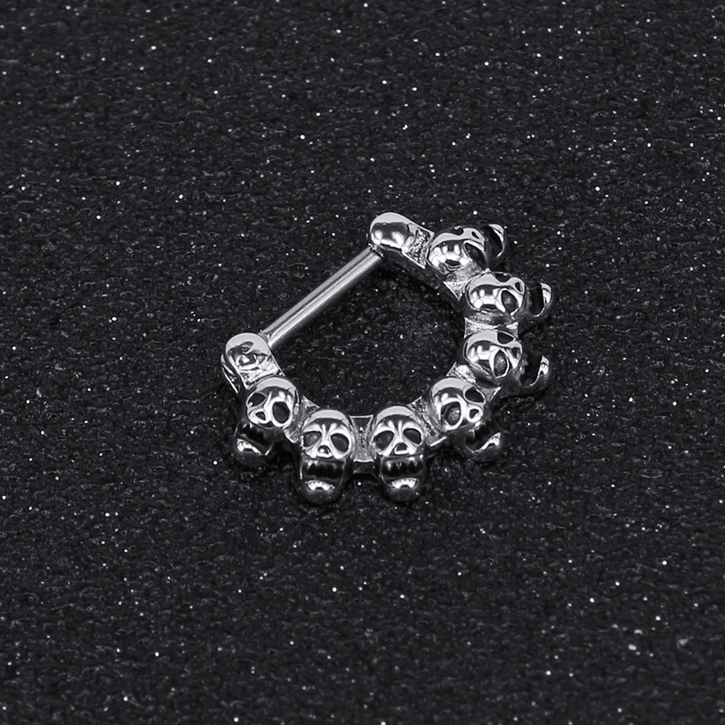 ZS 16G Piercing la septul craniului schelet punk inel pentru nas din oțel inoxidabil craniu piercing pe corp bijuterii cercel cerc Helix nas Click