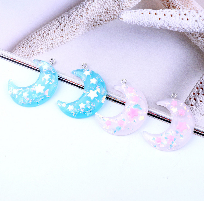 5db Full Resin Moon Star Fülbevaló Gyanta Charms Medálok Nyaklánchoz Ékszer Findings Koreai kulcstartó lógó fülbevaló barkács készítés