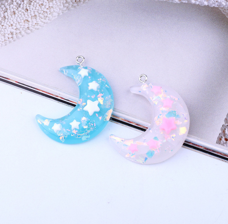 5db Full Resin Moon Star Fülbevaló Gyanta Charms Medálok Nyaklánchoz Ékszer Findings Koreai kulcstartó lógó fülbevaló barkács készítés