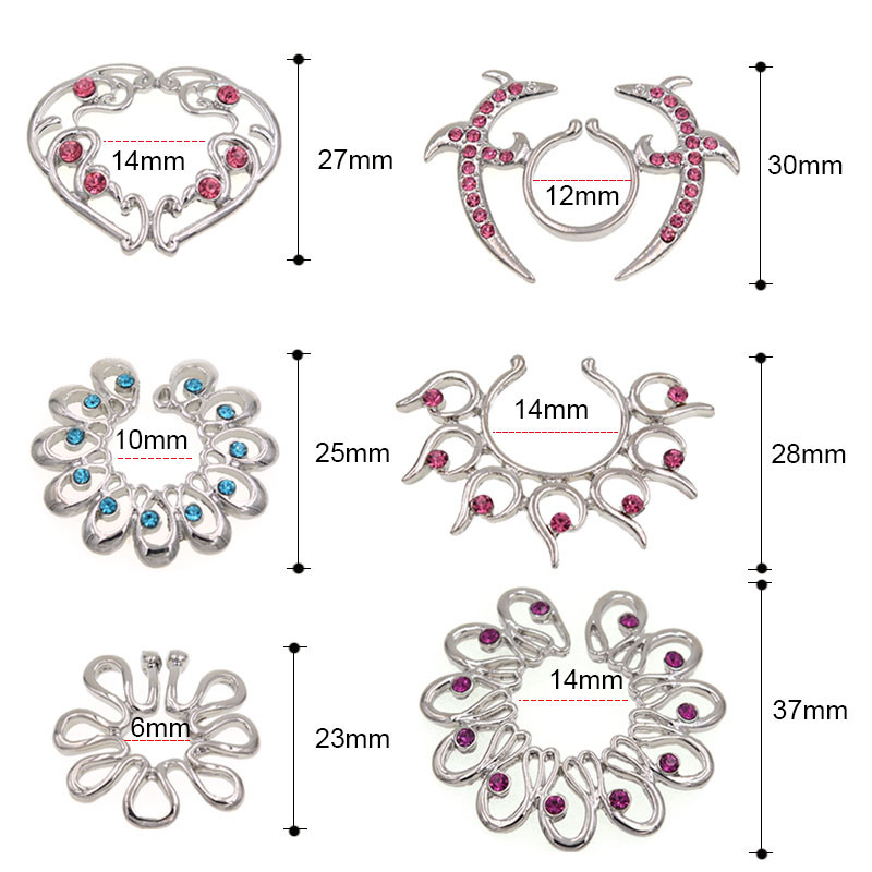 1 pāris regulējama izmēra viltus pīrsings, seksīgs nerūsējošā tērauda krūšu gredzens, krūšu vairogs, pīrsings, rotaslietas. Seksīgas ķermeņa rotaslietas sievietēm