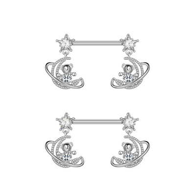 2 buc. Piercing pentru mamelon din serie de animale din titan, cu bară, cu bară de scut cu inimă de flori de modă, pentru femei, fete, piercing pentru mamelon