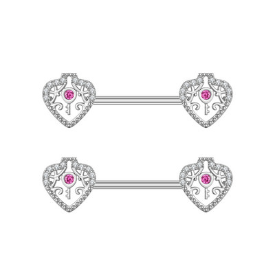 2 buc. Piercing pentru mamelon din serie de animale din titan, cu bară, cu bară de scut cu inimă de flori de modă, pentru femei, fete, piercing pentru mamelon