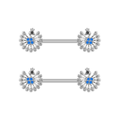 2 buc. Piercing pentru mamelon din serie de animale din titan, cu bară, cu bară de scut cu inimă de flori de modă, pentru femei, fete, piercing pentru mamelon