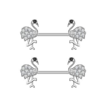 2 buc. Piercing pentru mamelon din serie de animale din titan, cu bară, cu bară de scut cu inimă de flori de modă, pentru femei, fete, piercing pentru mamelon