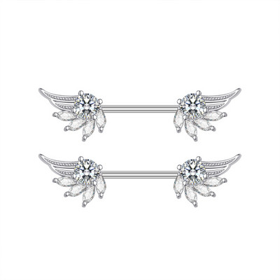 2 buc. Piercing pentru mamelon din serie de animale din titan, cu bară, cu bară de scut cu inimă de flori de modă, pentru femei, fete, piercing pentru mamelon