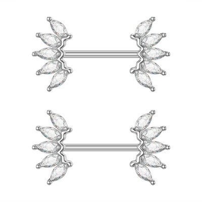 2 buc. Piercing pentru mamelon din serie de animale din titan, cu bară, cu bară de scut cu inimă de flori de modă, pentru femei, fete, piercing pentru mamelon