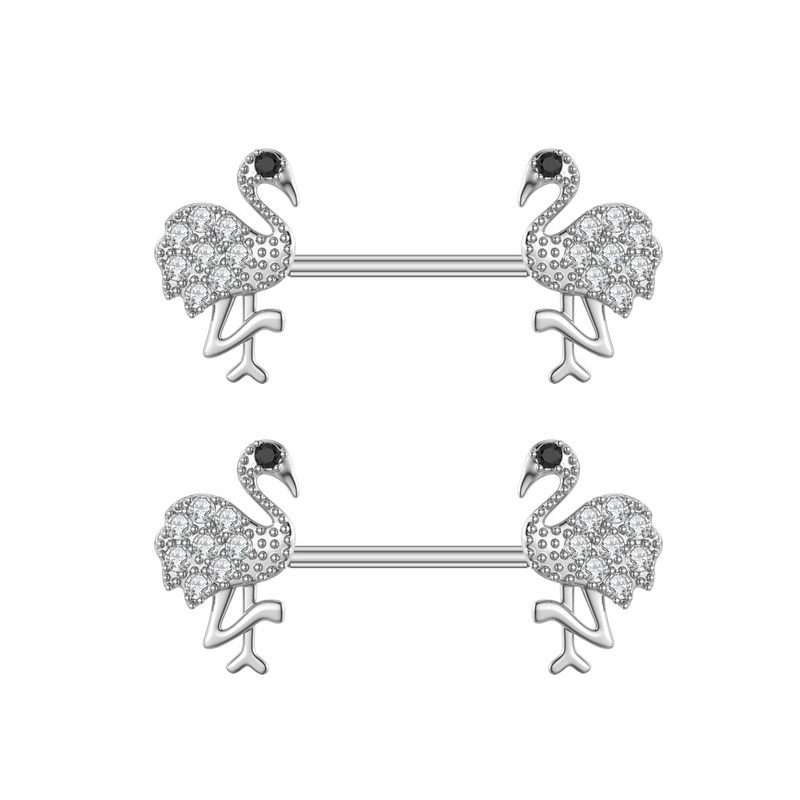 2 buc. Piercing pentru mamelon din serie de animale din titan, cu bară, cu bară de scut cu inimă de flori de modă, pentru femei, fete, piercing pentru mamelon