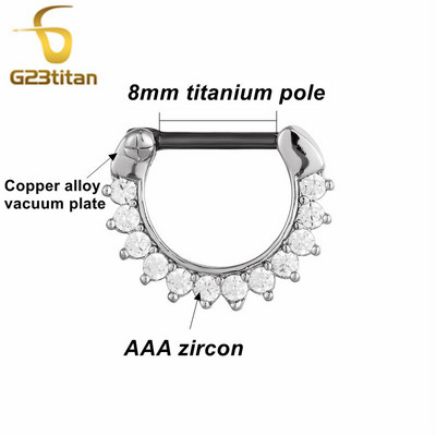 Cercei cu zirconiu pentru nas Septum Clickers Cercei Daith Piercing din titan Bijuterii pentru corp 16G Inele pentru cartilajul urechii Helix Lobe