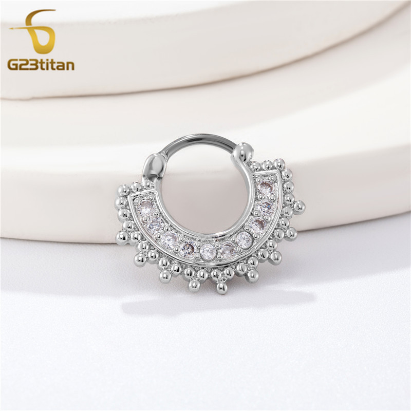 Cercei cu zirconiu pentru nas Septum Clickers Cercei Daith Piercing din titan Bijuterii pentru corp 16G Inele pentru cartilajul urechii Helix Lobe