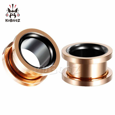KUBOOZ Fashion Smiple din oțel inoxidabil, dublă culoare, dopuri pentru urechi, expansoare, bijuterii pentru corp, calibre pentru cercei, targhe