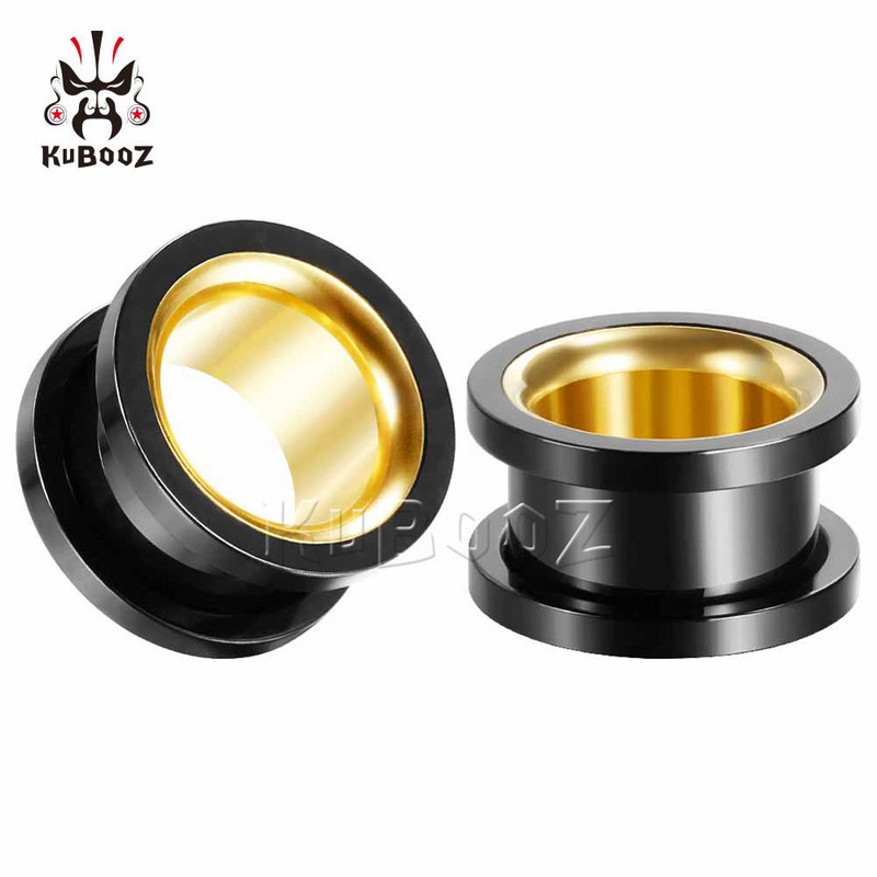 KUBOOZ Fashion Smiple din oțel inoxidabil, dublă culoare, dopuri pentru urechi, expansoare, bijuterii pentru corp, calibre pentru cercei, targhe