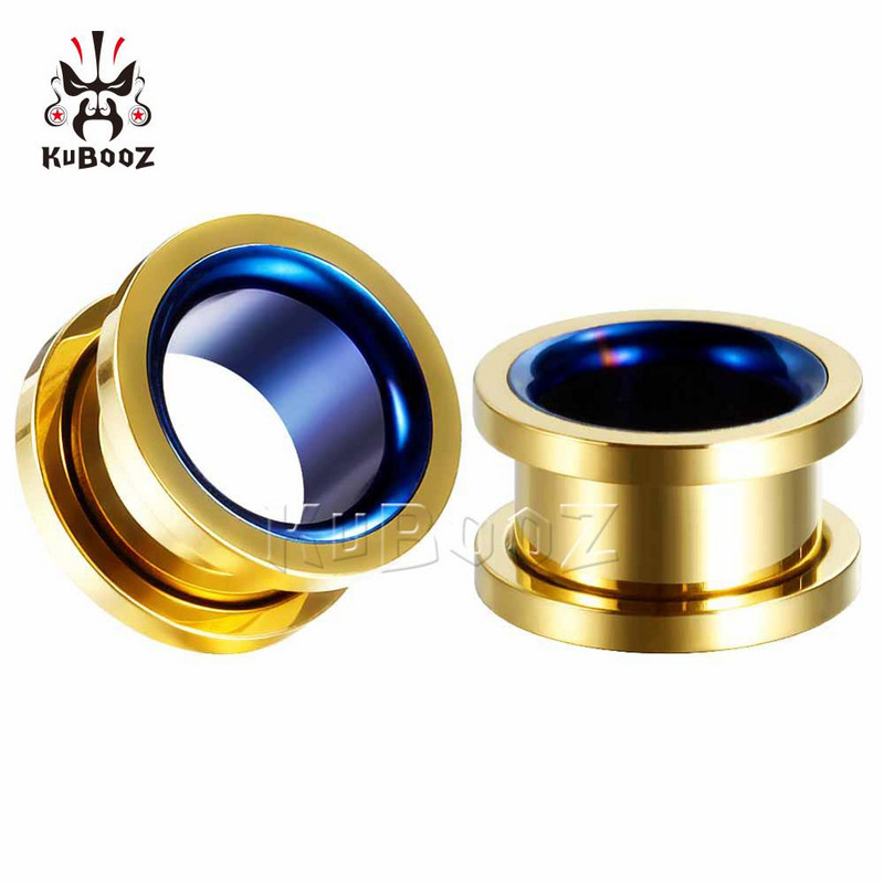 KUBOOZ Fashion Smiple din oțel inoxidabil, dublă culoare, dopuri pentru urechi, expansoare, bijuterii pentru corp, calibre pentru cercei, targhe