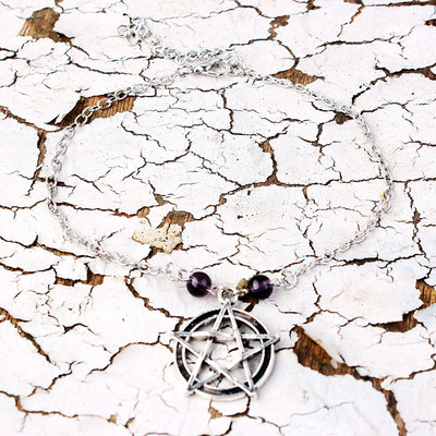 Gotičke vintage narukvice za žene Pentagram Ljubičasti kristal Čarobni lančići za stopala Dodaci u srebrnoj boji Nakit Narukvica na nozi