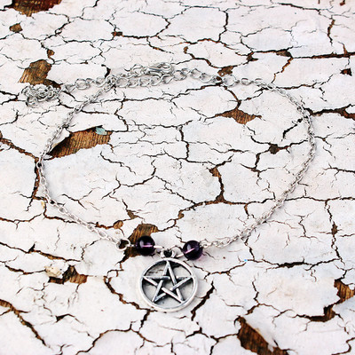 Gotičke vintage narukvice za žene Pentagram Ljubičasti kristal Čarobni lančići za stopala Dodaci u srebrnoj boji Nakit Narukvica na nozi