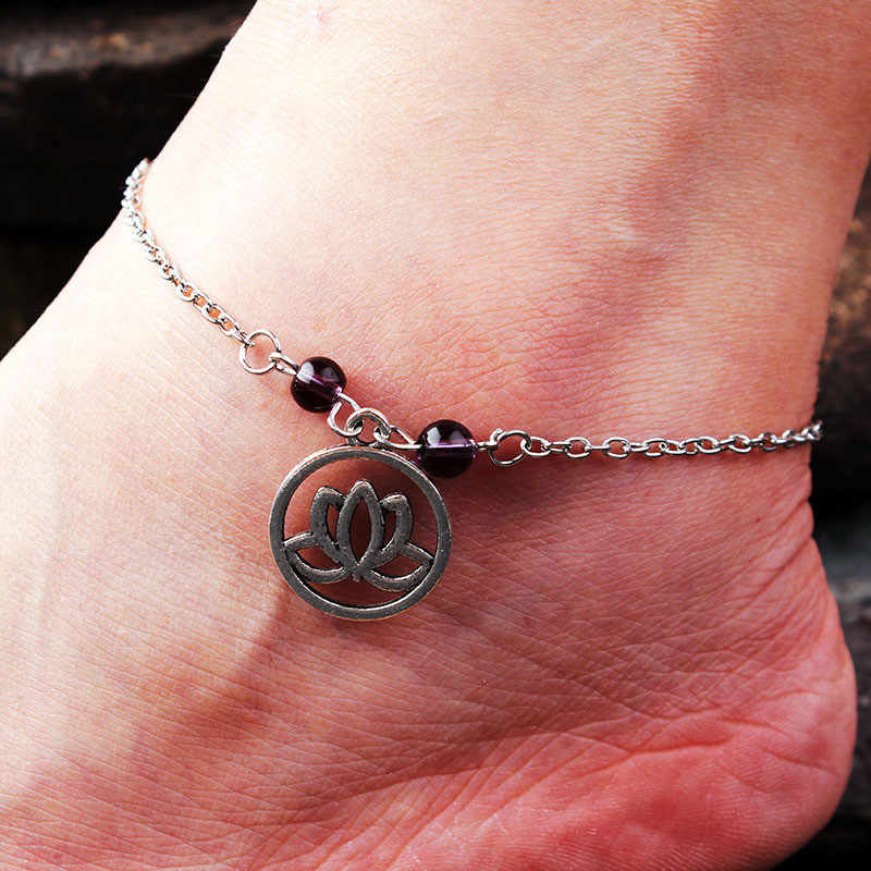 Gotičke vintage narukvice za žene Pentagram Ljubičasti kristal Čarobni lančići za stopala Dodaci u srebrnoj boji Nakit Narukvica na nozi