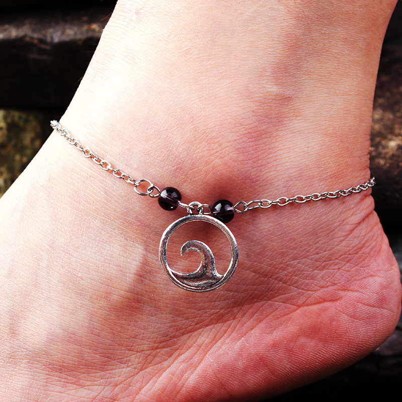 Gotičke vintage narukvice za žene Pentagram Ljubičasti kristal Čarobni lančići za stopala Dodaci u srebrnoj boji Nakit Narukvica na nozi