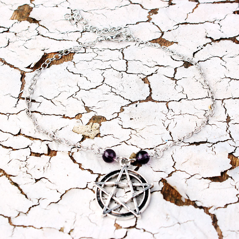 Gotičke vintage narukvice za žene Pentagram Ljubičasti kristal Čarobni lančići za stopala Dodaci u srebrnoj boji Nakit Narukvica na nozi