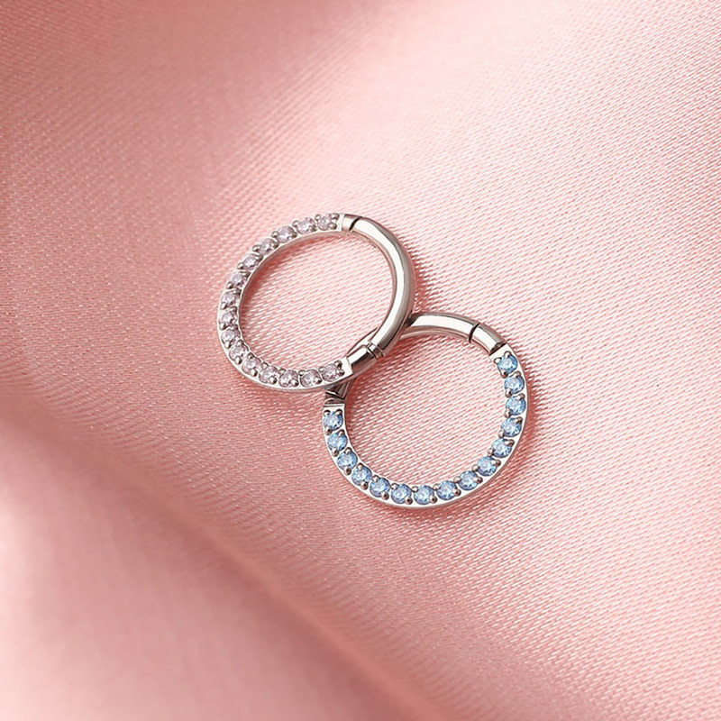 Dreapta Grand ASTM F136 titan 16G zirconiu piatră prețioasă Daith ureche nas Clicker inel corp piercing bijuterii