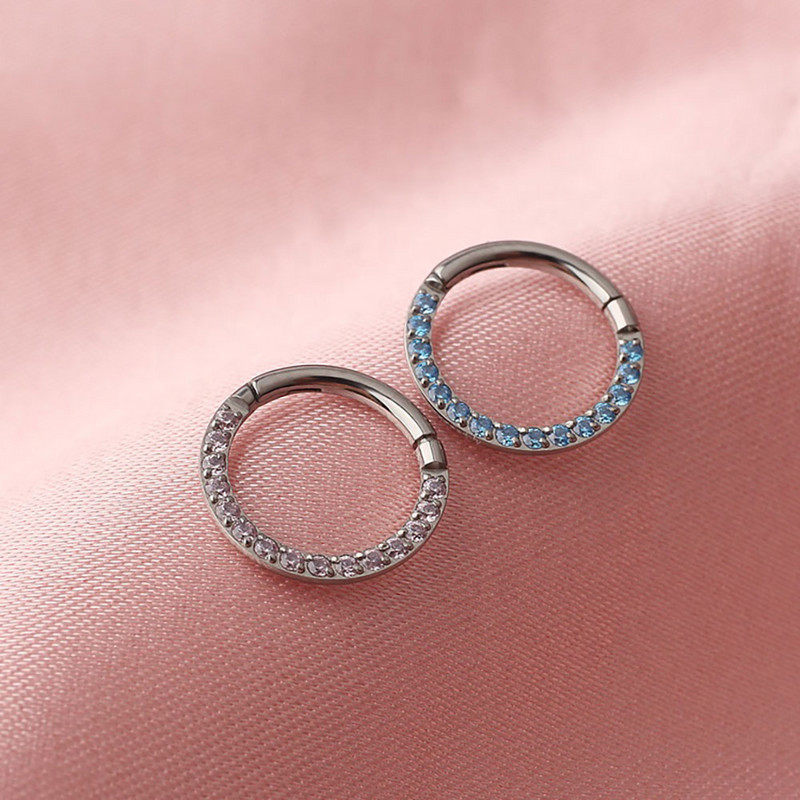 Dreapta Grand ASTM F136 titan 16G zirconiu piatră prețioasă Daith ureche nas Clicker inel corp piercing bijuterii