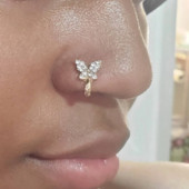 1 buc. Inel de nas piercing fals cu fluture de cristal. Clip fără piercing pe inelul de nas poate fi, de asemenea, cleme pentru urechi, bijuterii pentru corp.