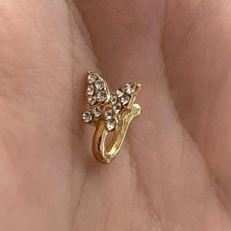 1 buc. Inel de nas piercing fals cu fluture de cristal. Clip fără piercing pe inelul de nas poate fi, de asemenea, cleme pentru urechi, bijuterii pentru corp.
