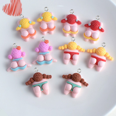 10 buc/pachet amestec de desene animate fată care înoată farmece drăguțe bricolaj rășină cu spate plat pentru cercei cabochon, farmec pentru unghii, bijuterii, ornamente W84