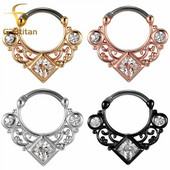 16G titán piercing septum Clickers orrgyűrűk négyzet alakú CZ cirkon kristály orrkarika gyönyörű üreges kivitelű testékszerekkel