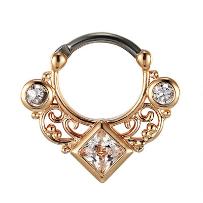 16G titán piercing septum Clickers orrgyűrűk négyzet alakú CZ cirkon kristály orrkarika gyönyörű üreges kivitelű testékszerekkel