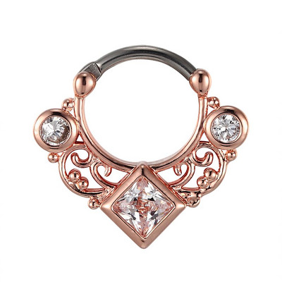16G titán piercing septum Clickers orrgyűrűk négyzet alakú CZ cirkon kristály orrkarika gyönyörű üreges kivitelű testékszerekkel