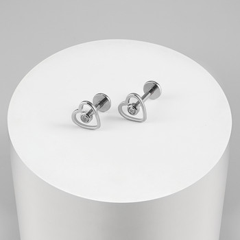 Δεξί Grand 16G Cubic Zirconia ASTM F136 Titanium Heart Stud Earring Labret Lip Tragus Helix Cartilage Ear Piercing