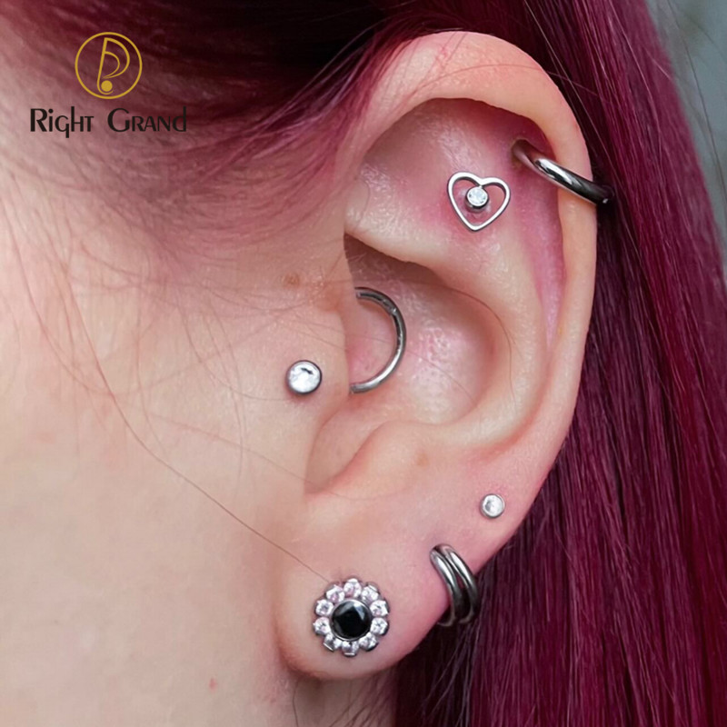 Dreapta Grand 16G Cubic Zirconia ASTM F136 Titanium Heart Stud Cerce Labret Lip Tragus Helix Cartilage Ureche Piercing