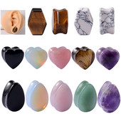 1 pereche de indicatori pentru dopuri de piatră pentru urechi, picătură de lacrimă, formă de inimă hexagonală, tunel de carne, expansor de ureche, targă, piercing pentru corp, bijuterii