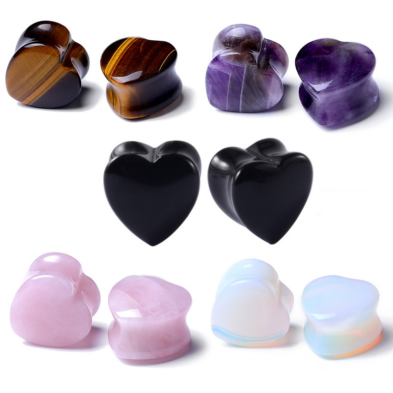 1 pereche de indicatori pentru dopuri de piatră pentru urechi, picătură de lacrimă, formă de inimă hexagonală, tunel de carne, expansor de ureche, targă, piercing pentru corp, bijuterii