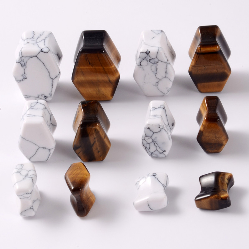 1 pereche de indicatori pentru dopuri de piatră pentru urechi, picătură de lacrimă, formă de inimă hexagonală, tunel de carne, expansor de ureche, targă, piercing pentru corp, bijuterii