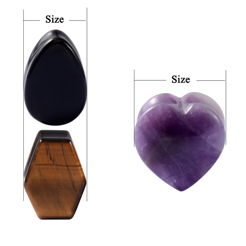 1 pereche de indicatori pentru dopuri de piatră pentru urechi, picătură de lacrimă, formă de inimă hexagonală, tunel de carne, expansor de ureche, targă, piercing pentru corp, bijuterii