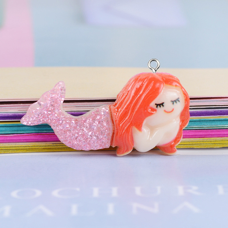 10 bucăți strălucitoare de desene animate sirenă rășină cercei farmece drăguț ac de păr Cabochon margele descoperiri bricolaj breloc pandantiv bijuterii