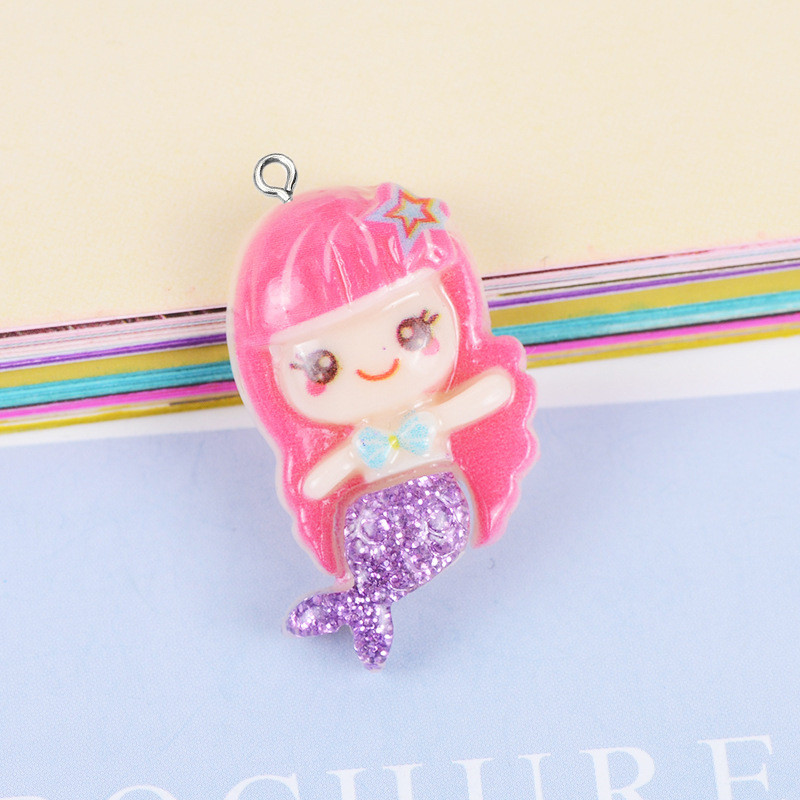10 bucăți strălucitoare de desene animate sirenă rășină cercei farmece drăguț ac de păr Cabochon margele descoperiri bricolaj breloc pandantiv bijuterii