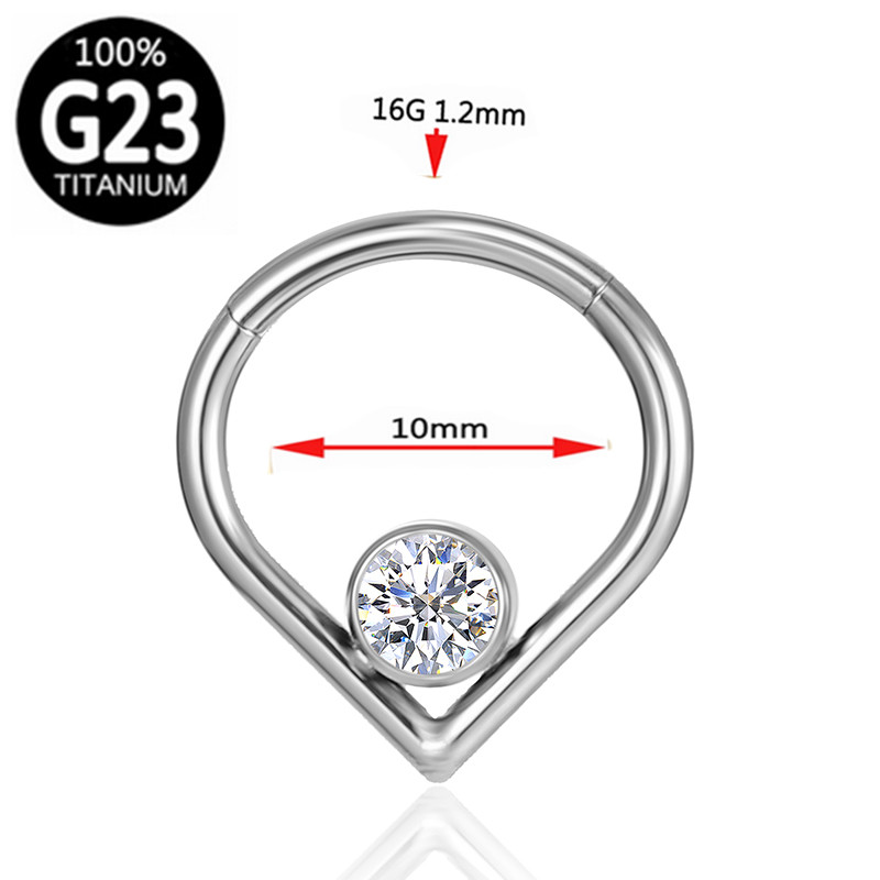 G23 titán szív orrgyűrű félhold cirkonTragus Helix piercing septum Clicker ékszerek vízcseppek fülporc szegmens
