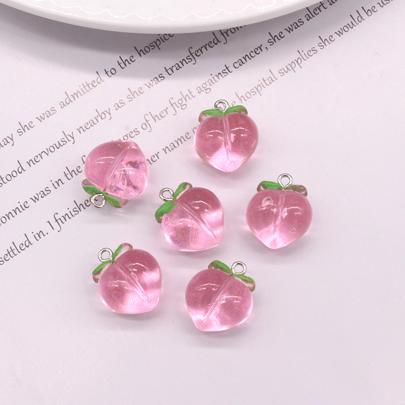 10 buc/pachet Breloc drăguț din rășină de piersică, roz, pandantiv 3D cu fructe mici, pentru cercei, brățară, breloc, bijuterii DIY F491