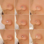 Inel pentru nas fals Manșetă pentru urechi de cristal Piercing fals Bijuterii pentru corp pentru femei Adolescenți Placat cu aur cu argint CZ Zircon Cooper Clip Ornamente