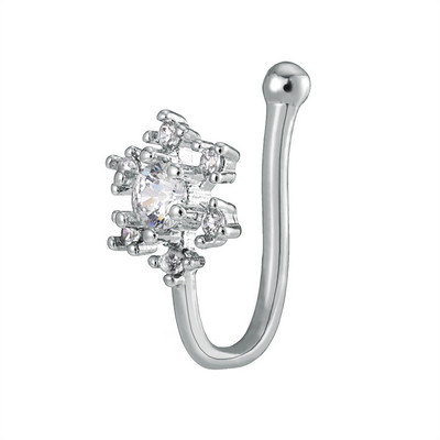 Inel pentru nas fals Manșetă pentru urechi de cristal Piercing fals Bijuterii pentru corp pentru femei Adolescenți Placat cu aur cu argint CZ Zircon Cooper Clip Ornamente