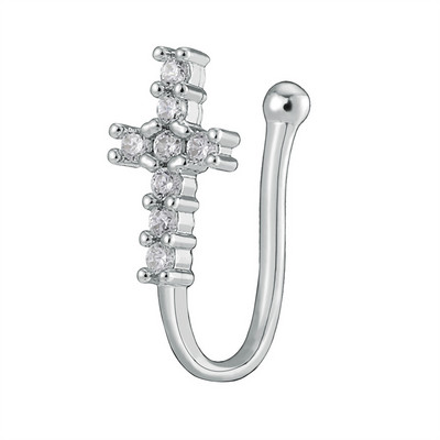 Inel pentru nas fals Manșetă pentru urechi de cristal Piercing fals Bijuterii pentru corp pentru femei Adolescenți Placat cu aur cu argint CZ Zircon Cooper Clip Ornamente