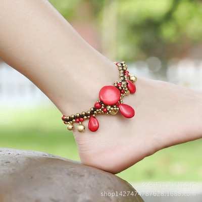 Stil boem european și american gleznă de femeie din piatră semiprețioasă frânghie de ceară țesute manual elefant, vacanță, gleznă de femeie