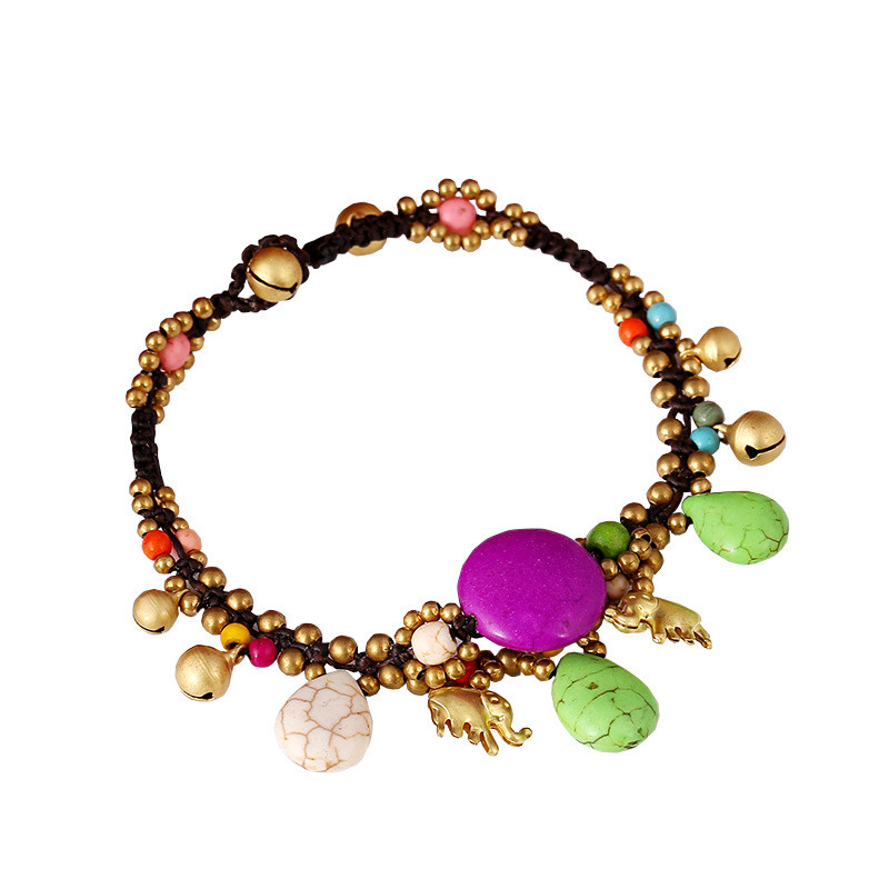 Stil boem european și american gleznă de femeie din piatră semiprețioasă frânghie de ceară țesute manual elefant, vacanță, gleznă de femeie