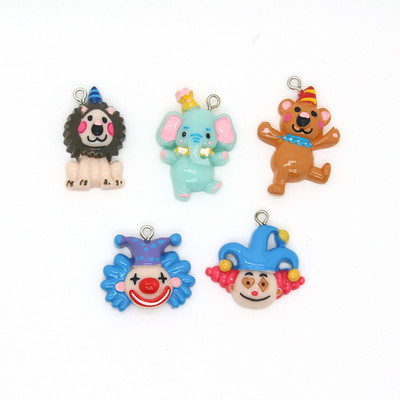 10 buc. Clovn de circ, elefant, leu, animale, farmece, rășină, cu spate plat, artizanat, cercei, breloc, pandantive, accesoriu, plasture, bijuterii.