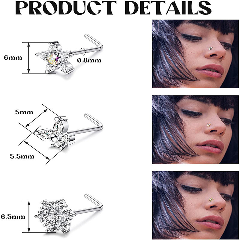 1 buc 20G Șuruburi nas Inele din oțel inoxidabil nas Șurub Inel nas în formă de L Inel de nas floare Piercing Bijuterii